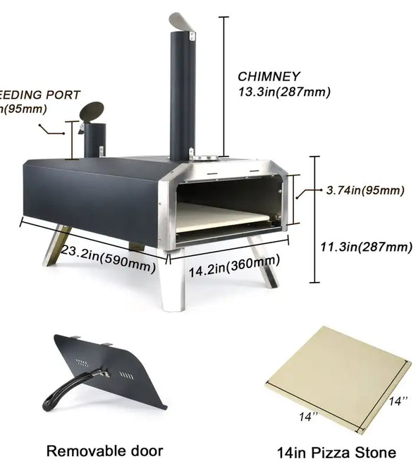 Stainless Steel Wood Pellet Pizza Oven-with 14 In Pizza Stone