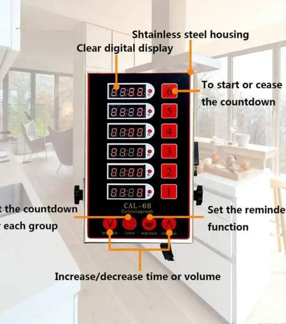 6 Channels Kitchen Timer-Red vertical